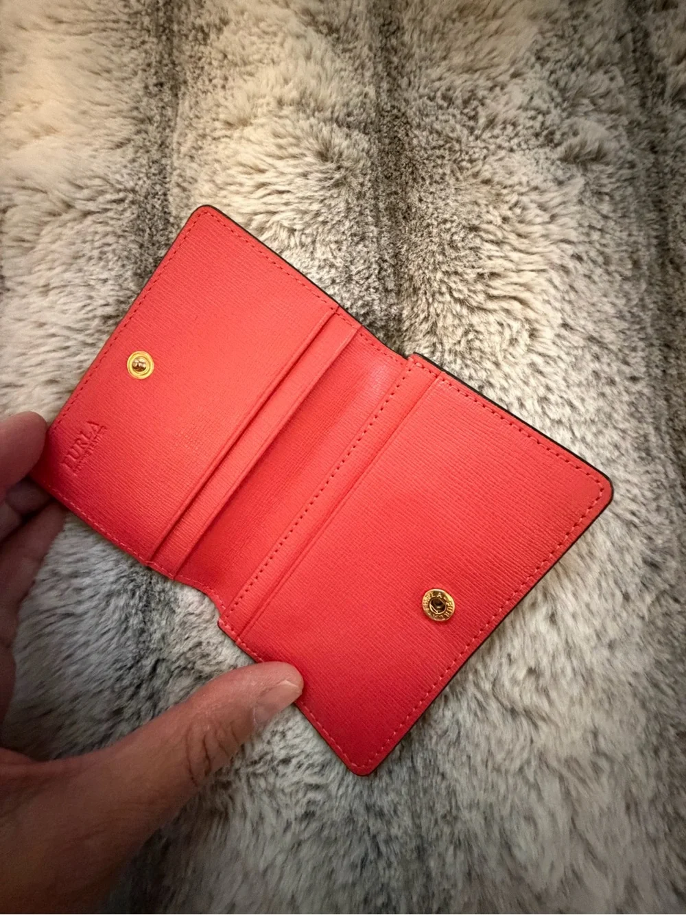 Furla New Coral Pink Saffiano Leather Snap Card Holder Wallet